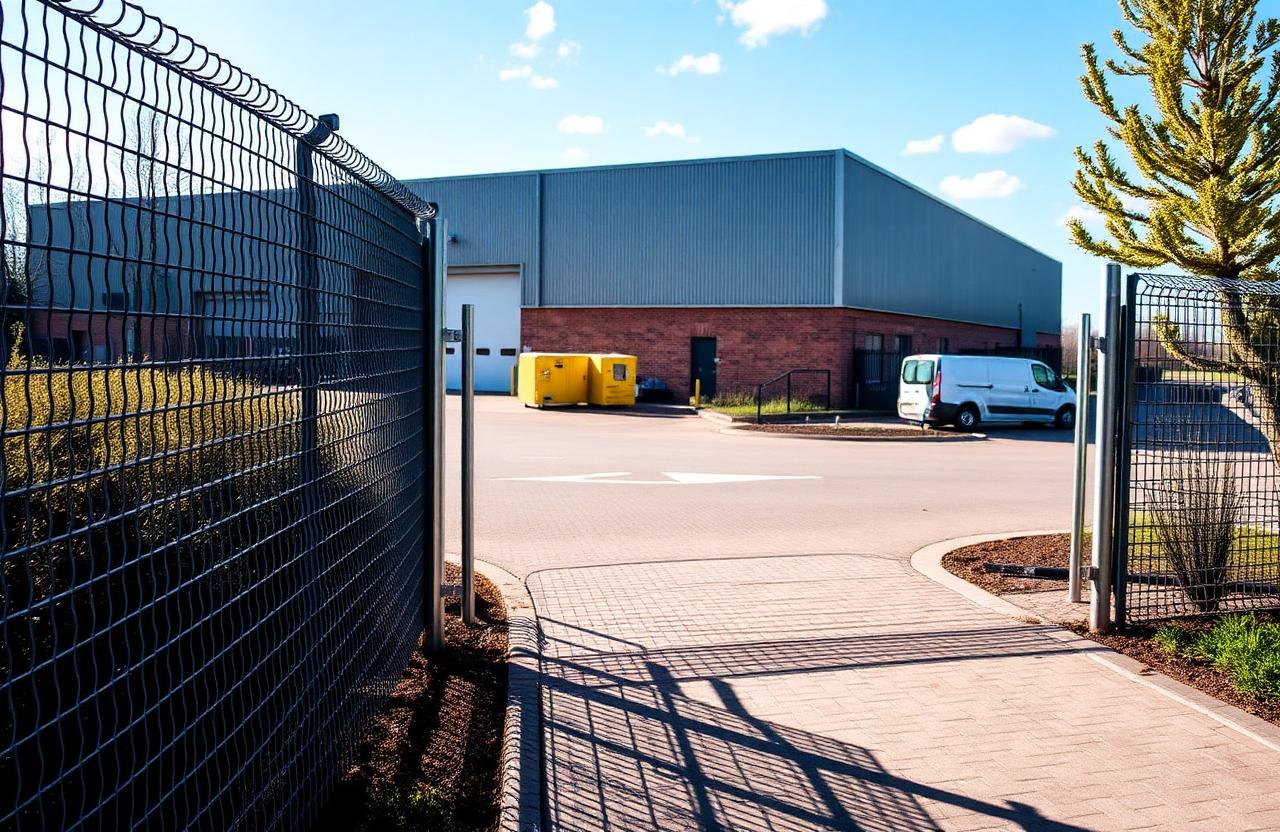 Commercial property perimeter fencing with galvanised posts