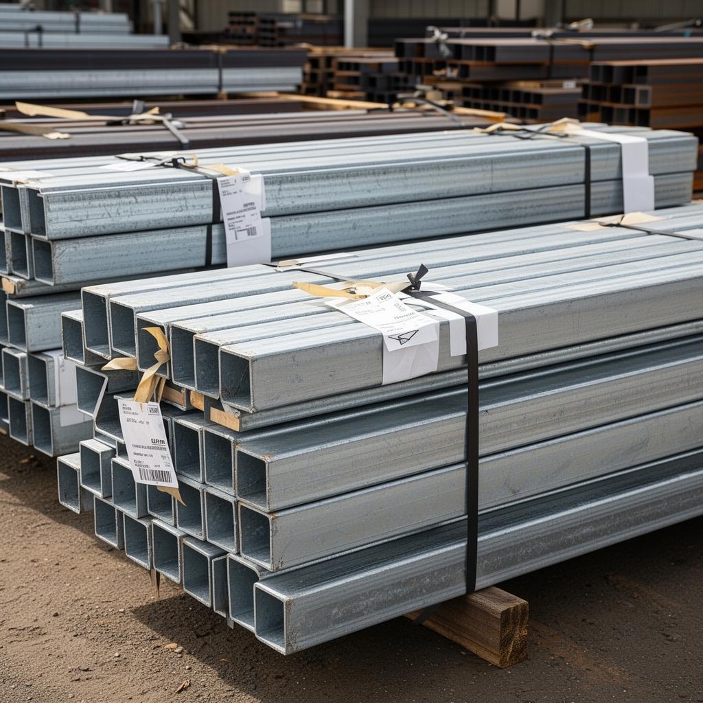 Labelled bundles of cut-to-length galvanised RHS, SHS and CHS steel ready for fabrication