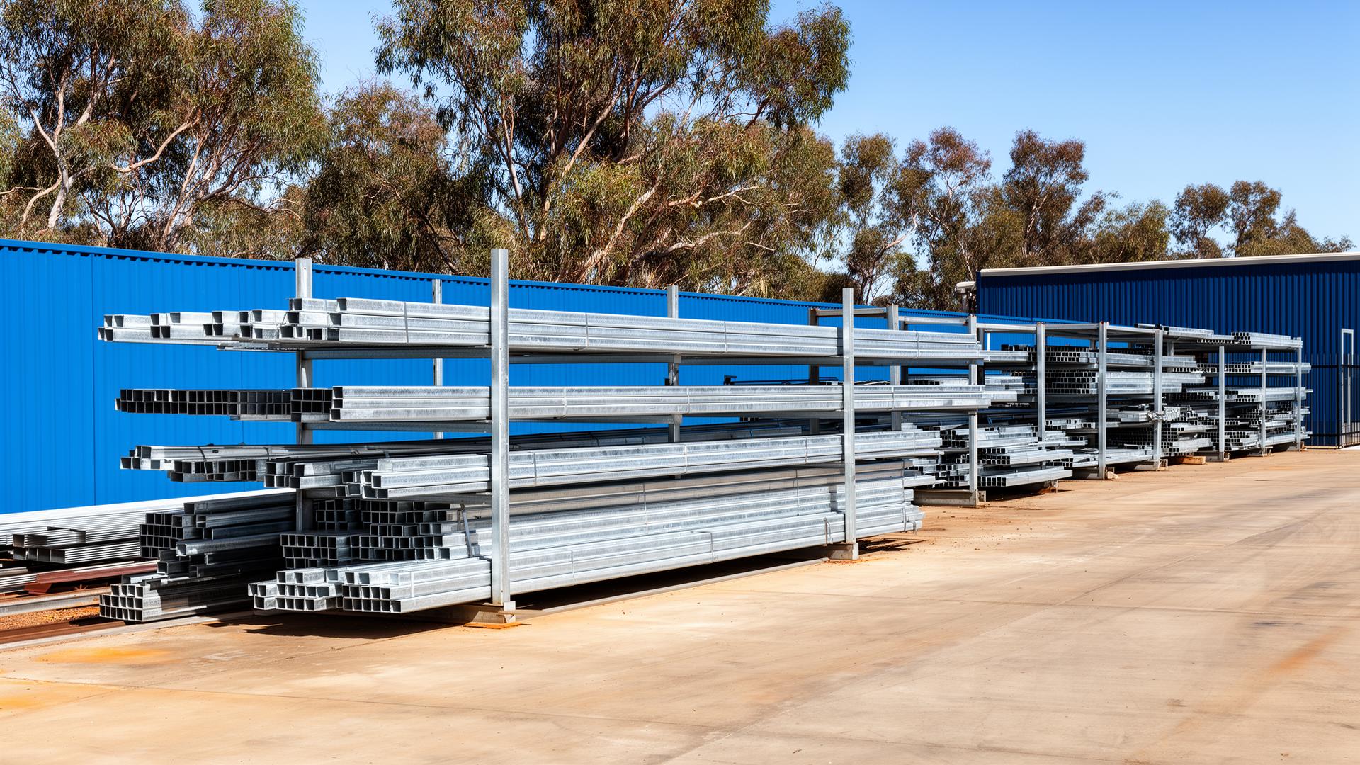 Outdoor hot-dip galvanised steel stockyard at our Australian depot