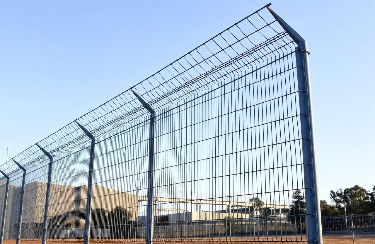 Anti-climb security mesh on tall galvanised posts