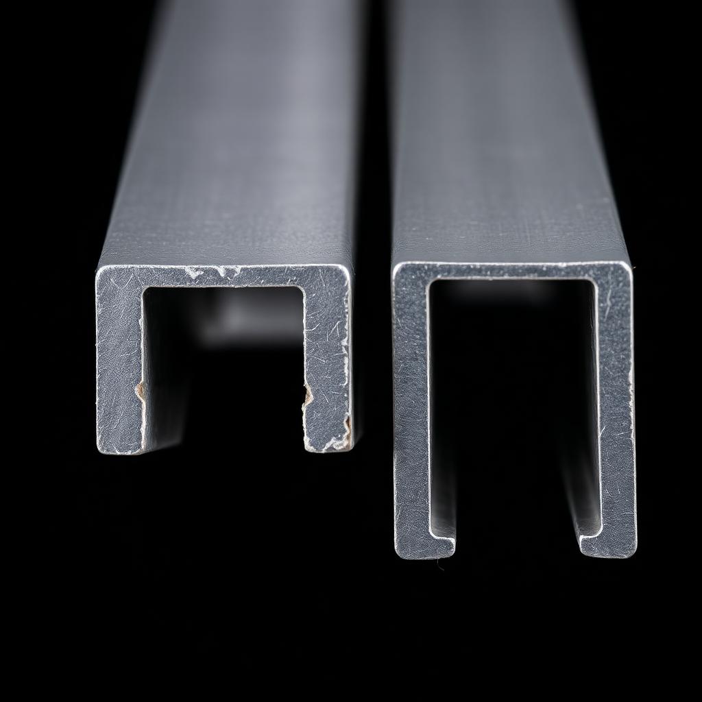 Galvanised structural steel sections close-up showing finish and profile