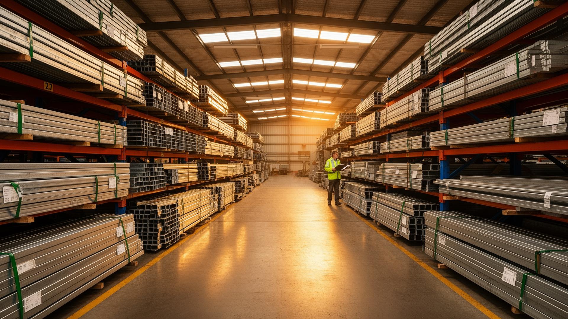 Steel bundles racked in our Australian wholesale steel warehouse